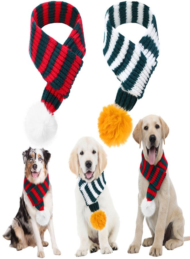 جاجيلي طقم وشاح منسوج للكلاب من قطعتين من JaGely، وشاح لطيف للعطلات مناسب للقطط الصغيرة والمتوسطة، أوشحة شتوية للكلاب، ديكور للحيوانات الأليفة (أخضر وأبيض، أحمر وأخضر، مخطط) - Image 1